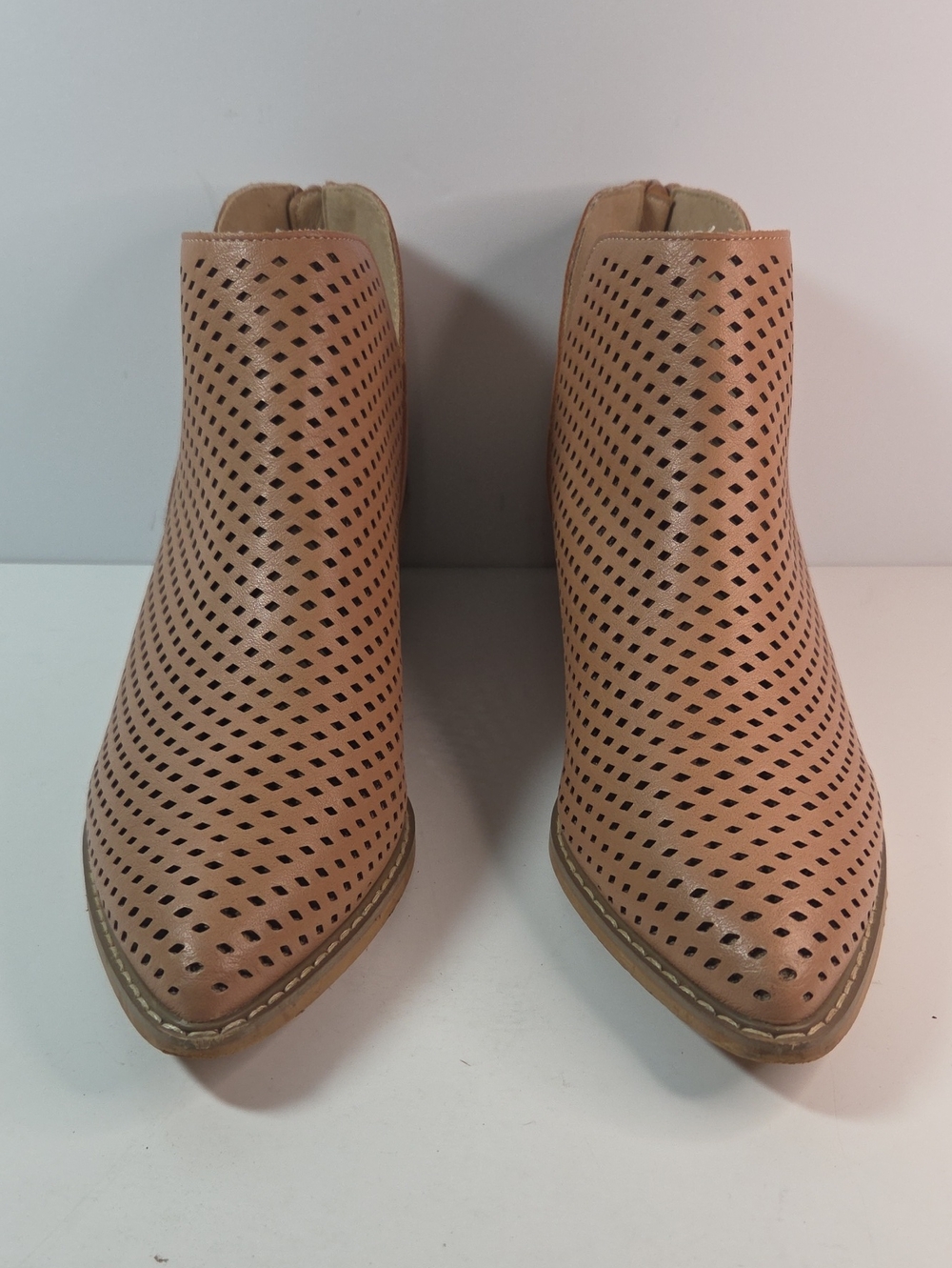 Women's Perforated Pointed Toe Ankle Booties - Tan